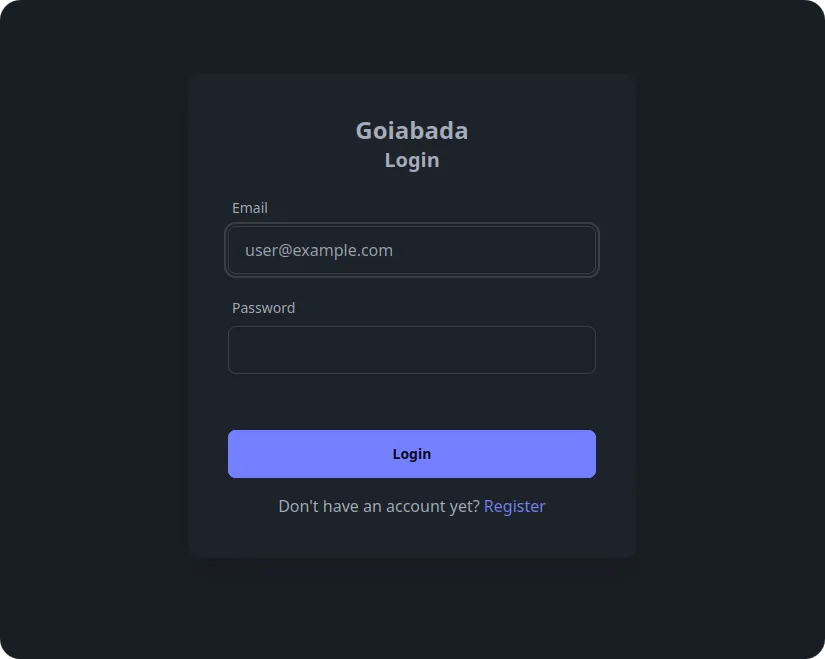 Goiabada login screen
